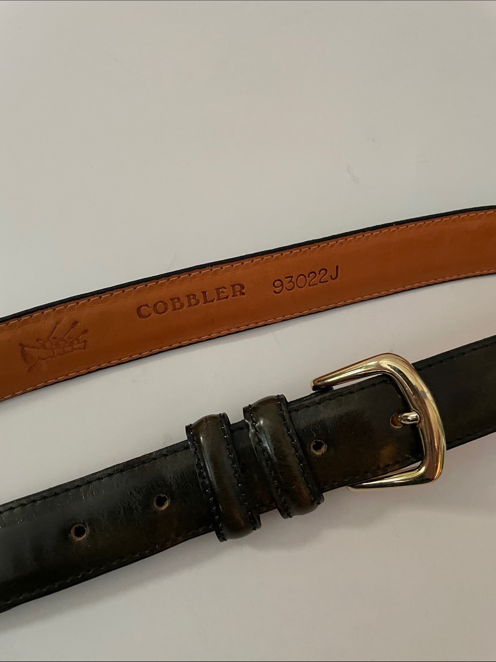 COBBLER Handcrafted Black Leather Mens Gold Buckle Classic Old Money Dress Belt